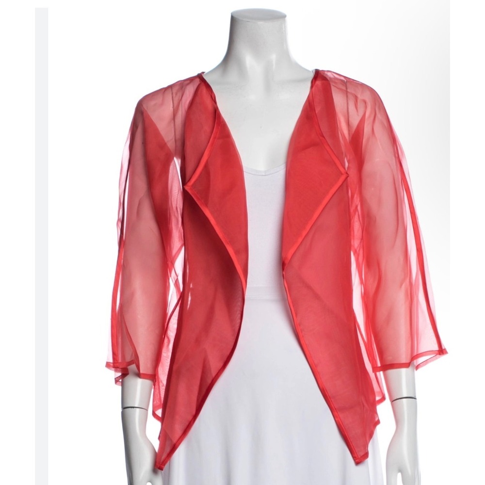 Armani Collezioni Sheer Silk Organza Open Front Jacket Coral Red IT 44 US 8 NWT